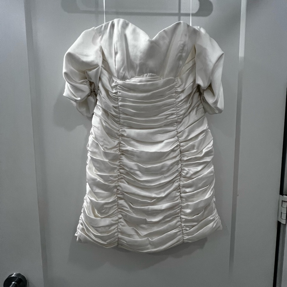 Meshki Cream and Gold Ruched Sheath Mini Dress